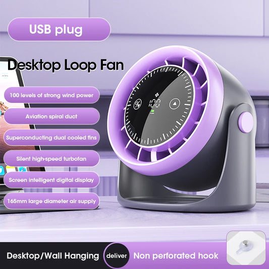 Touch Screen Portable Mini Desk Fan 100-Speed Adjustable Quiet Strong Wind Cooling with Digital Display Air Circulation Fan