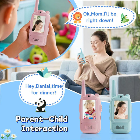2PCS Video Walkie Talkies for Kids Rechargeable Toddler Toys for Indoor Camping Travel Birthday Gfits for Kids Ages 3-12