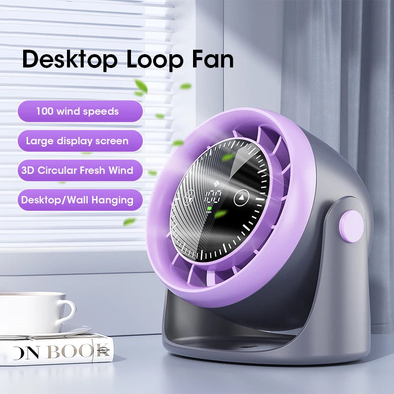 Touch Screen Portable Mini Desk Fan 100-Speed Adjustable Quiet Strong Wind Cooling with Digital Display Air Circulation Fan
