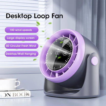 Touch Screen Portable Mini Desk Fan 100-Speed Adjustable Quiet Strong Wind Cooling with Digital Display Air Circulation Fan