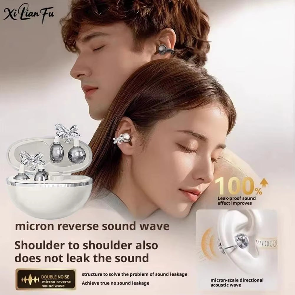 Wireless Bluetooth Clip-On Earbuds with Detachable Crystal Bowknot Earrings for Sports, Fitness, and Workouts