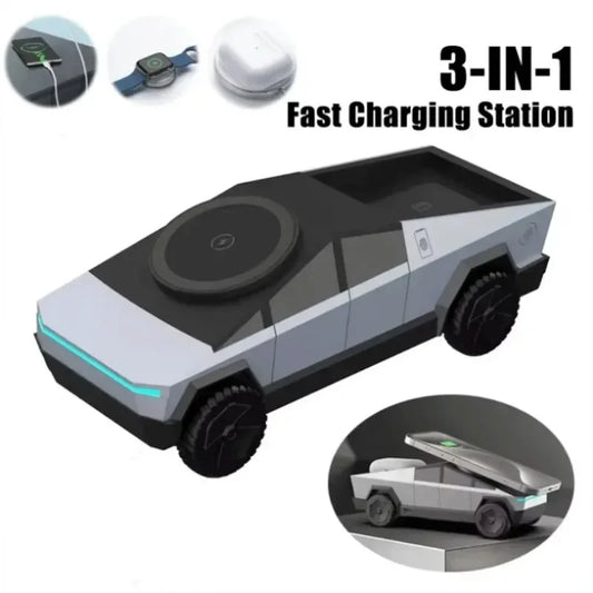 Magnetic 3 in 1 cyberdock Wireless Charger Stand  for iPhone 17, 16, 15, 14 Pro Max, Samsung Galaxy, and Earbuds Pro - Fast Charging Station