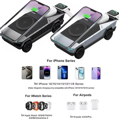 Magnetic 3 in 1 cyberdock Wireless Charger Stand  for iPhone 17, 16, 15, 14 Pro Max, Samsung Galaxy, and Earbuds Pro - Fast Charging Station
