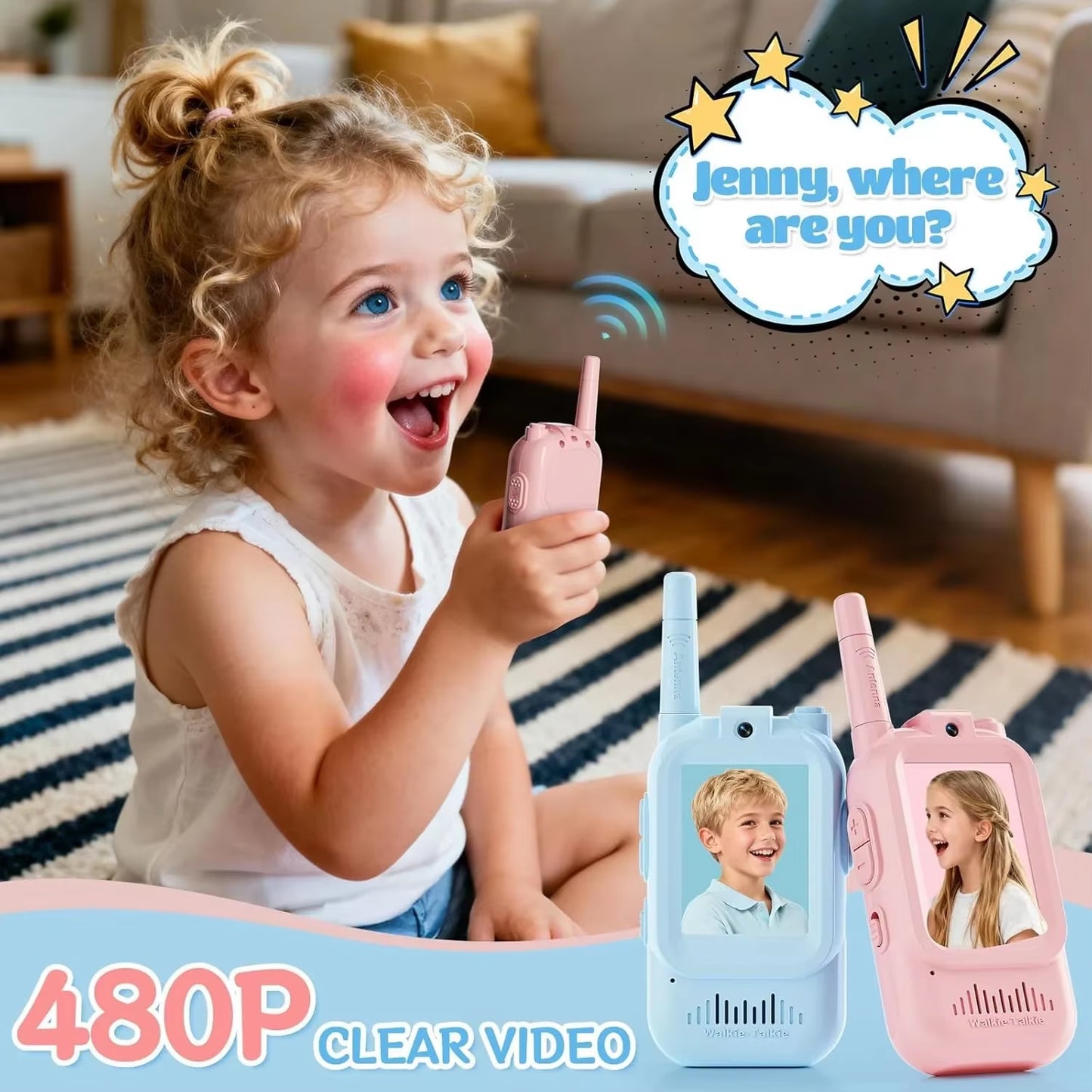 2PCS Video Walkie Talkies for Kids Rechargeable Toddler Toys for Indoor Camping Travel Birthday Gfits for Kids Ages 3-12